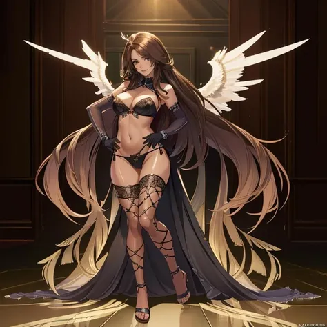 ((Masterpiece, best quality,edgQuality)),
edgVS, long hair, breasts, looking at viewer, smile, brown hair, gloves, navel, medium breasts, full body, elbow gloves, sandals, realistic, angel ,wearing edgVS lingerie,wings
 <lora:edgVictoriaAngels:1>