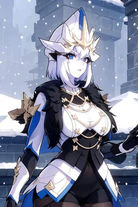 A beautiful female Hrothgar from Final Fantasy 14, pale grey skin, long white hair, detailed facial features, ornate dark clothing, intricate tribal tattoos, standing in a magical fantasy landscape, glowing magical runes, dramatic lighting, cinematic composition, highly detailed, photorealistic, 8k, masterpiece
