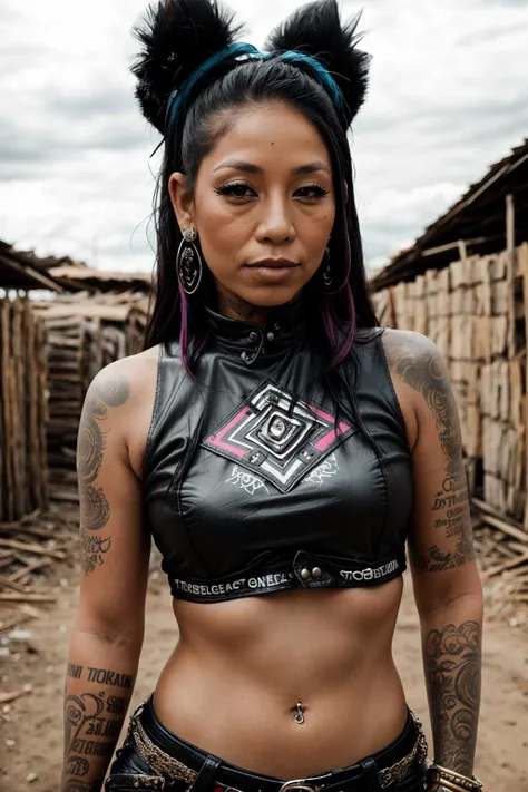 raw photo, portrait, tiakilnora woman wearing a punk rock outfit <lora:tiakilnora:1.0> <lora:add_detail:0.25> <lora:ClothingAdjuster3:-0.5>