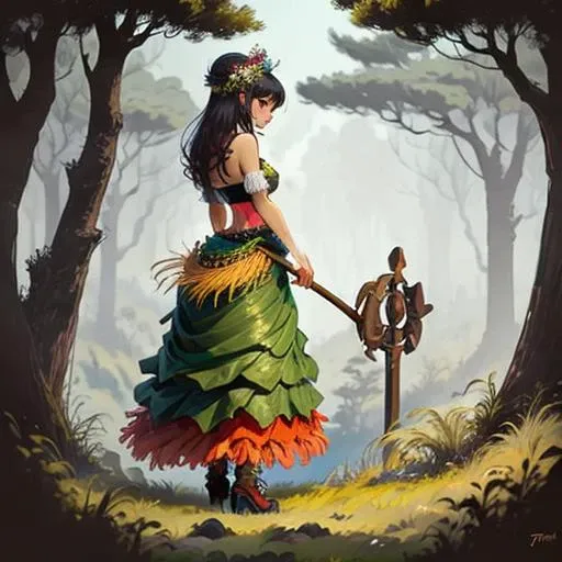 a girl in grass skirt, stranski <lora:Stranski_v1-000020:0.9>