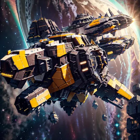 <lora:ConstructionyardAI:.91>, ConstructionyardAI spaceship in space