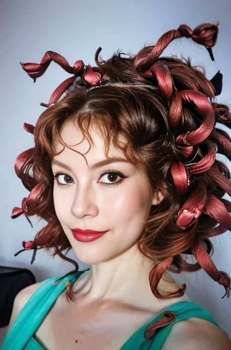MedusaHead, camera photo, <lora:MedusaHead:0.95>, masterpiece, best quality, 1girl, solo, beautiful face, ((sfw)), masterpiece, best quality, camera photo, realistic, ultra-detailed, detailed skin