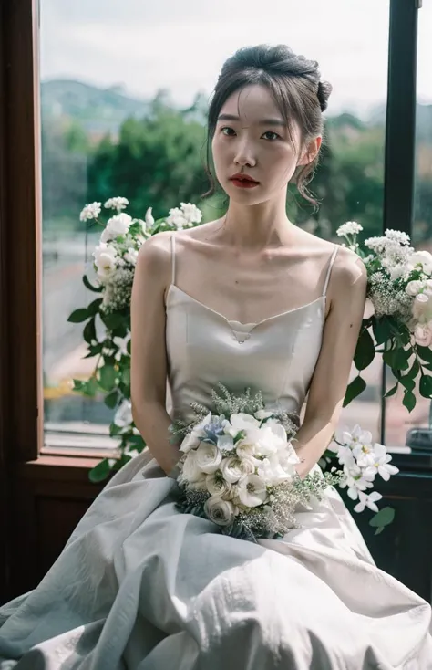 A girl in a wedding dress, A grand wedding, Sanctity, Flower, Sacred, realtic
