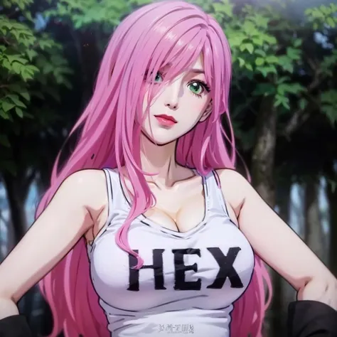 1 girl,wearing a large shirt that reaches the thighs, a jacket, written ´´Harl´´ on it,with a seductive look, and dashing smile.,Gothic style., vibrant colors