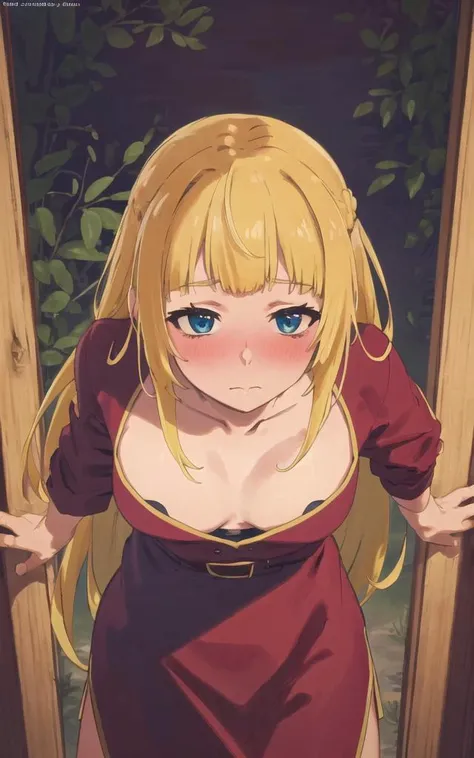 (8k, RAW photo, best quality, masterpiece:1.2), ultra-detailed, 1girl, solo, horny, blush, from above, blonde hair, <lora:Rit5015:0.7>