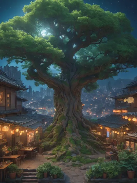 style-nebmagic,modelshoot style,(extremely detailed CG unity 8k wallpaper),full shot body photo of the most beautiful artwork in the world,a magical world tree at night,Yggadrasil World tree grows into style-nebmagic,professional majestic oil painting by Ed Blinkey,Atey Ghailan,Studio Ghibli,by Jeremy Mann,Greg Manchess,Antonio Moro,trending on ArtStation,trending on CGSociety,Intricate,High Detail,Sharp focus,dramatic,photorealistic painting art by midjourney and greg rutkowski,, best quality, masterpiece, highres, absurdres, incredibly absurdres, huge filesize, wallpaper, colorful,8K,RAW photo