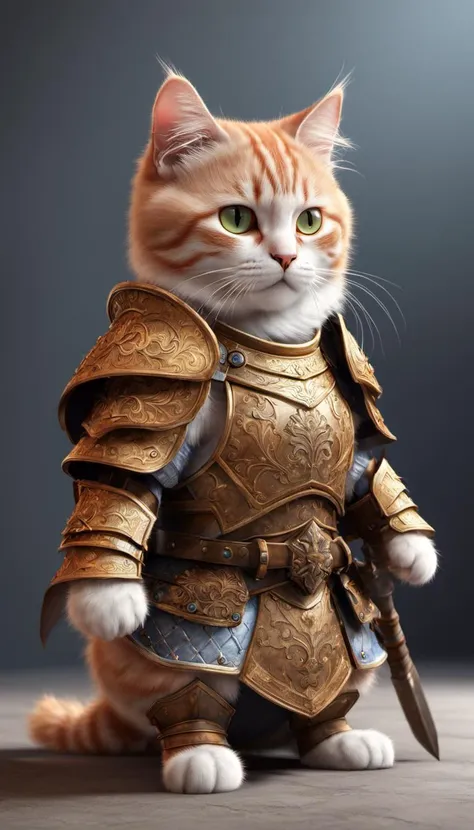 super cute fluffy cat warrior in armor, photorealistic, 4K, ultra detailed, vray rendering, unreal engine, mysterious, masterpiece, best quality