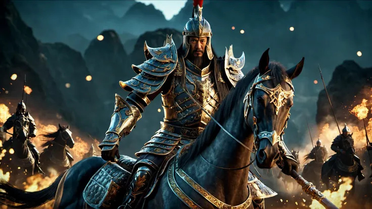 cinematic film still (dark magic), (grim),
an ancient chinese general riding a war horse, ancient chinese armor, war horses are also with armor, majestic, epic scene, battlefield background,
detailed armor, fantasy, volumetric light,
(hyperdetailed), 8k hdr, high detailed, lot of details, high quality, soft cinematic light, dramatic atmosphere, atmospheric perspective, . shallow depth of field, vignette, highly detailed, high budget Hollywood movie, bokeh, cinemascope, moody, epic, gorgeous, film grain, grainy