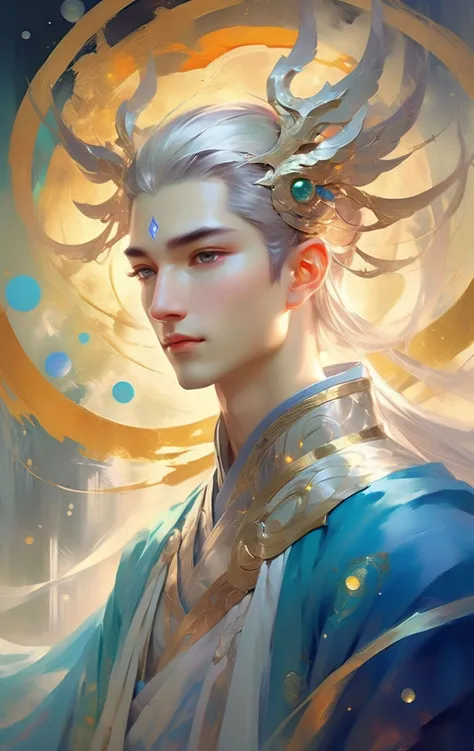 abstract expressionist painting ethereal fantasy concept art of ,a perfect handsome male, clear face, Holding or channeling glowing energy orbs or constructs., hanfu,
Ultra High Resolution, wallpaper, 8K,Rich texture details, hyper detailed, detailed background, detailed eyes,dramatic angle, epic composition,professional lighting,
SimplepositiveXLv1 . magnificent, celestial, ethereal, painterly, epic, majestic, magical, fantasy art, cover art, dreamy . energetic brushwork, bold colors, abstract forms, expressive, emotional