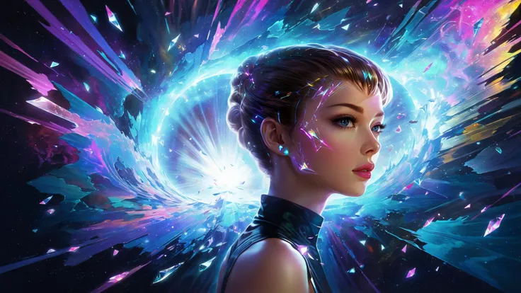 Moon river, synthwave colors <lora:AetherPunkAI:0.5>AetherPunkAI portrait of Leya Seydoux as <lora:adr_AudreyHepburn_SDXL-LoRA-prodigy-clip1-v01:0.8> AudreyHepburn, large broken mirror shards reflecting surroundings, sharp shards RTX, perspective view, extreme angle,
ultra detailed abstract photorealistic painting of liquid joy, sparkles, asymmetrical , glowing color exploding cell shading, fractal algorithm
Digital painting, artistic, colorful, volumetric lighting, detailed, realistic, sharp, nebula sky
