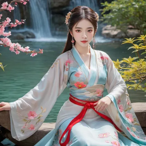 Best quality, masterpiece, 1 girl, wearing hanfu, looking at viewer,embroidered robe with exquisite details, surrounded by flowers, ((flowing water))
<lora:Guofeng_minimalism_v1:0.8> <lora:tangStyle5:0.3>