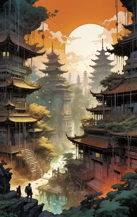 comic dreamscape , surreal, ethereal, dreamy, mysterious, fantasy, highly detailed,by Victor Adame Minguez and Joan Mitchell, Earthy color guide,Chinese style,
Ultra High Resolution, wallpaper, 8K,Rich texture details, hyper detailed, detailed background, detailed eyes,dramatic angle, epic composition,professional lighting,
SimplepositiveXLv1 . graphic illustration, comic art, graphic novel art, vibrant, highly detailed