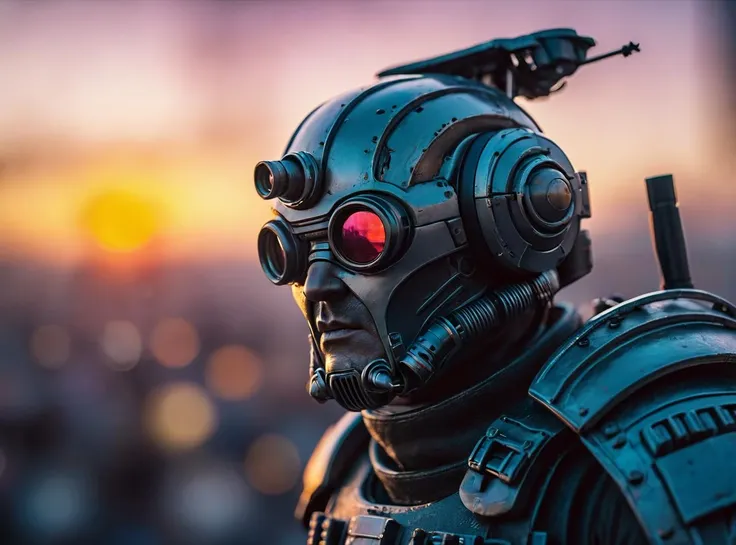 closeup,Tiny "The Father of Invasion", Voidpunk, professional, film grain, blurry background, blurry foreground, bokeh, depth of field, sunset, motion blur:1.3), 4k, 8k, hd, hdr