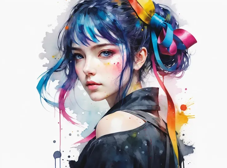 (masterpiece, top quality, best quality, official art, beautiful and aesthetic), (photorealistic, ultra realistic 8k CG), (ultra highres, highest detailed, extreme detailed, colorful),
a beautiful woman, shoulder, hair ribbons, by agnes cecile, half body portrait, extremely luminous bright design, pastel colors, (ink:1.3), autumn lights . award-winning, professional, highly detailed, Classic Comic Style inked lines Cell Shading CCA approved
(focus on), color Ink wash painting,
<lora:sdxL_offset:1>
