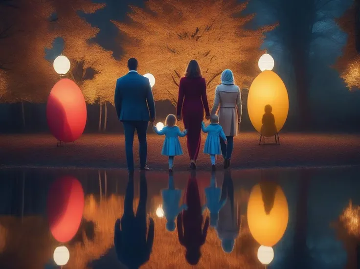 family in the style of dark reflections, best quality, masterpiece, highres, absurdres, incredibly absurdres, huge filesize, wallpaper, colorful,8K,RAW photo