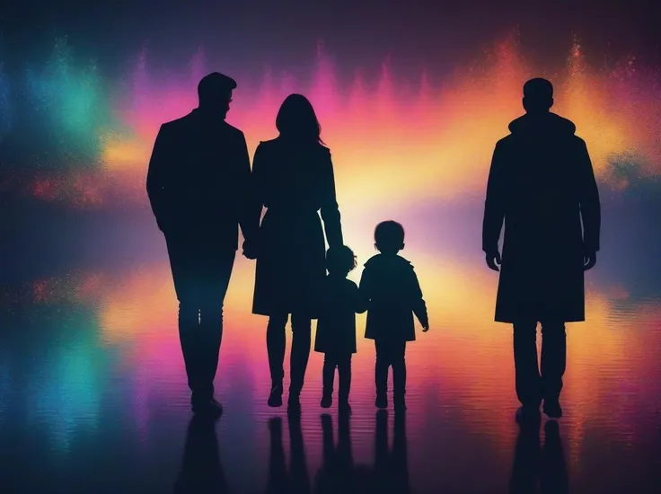 family in the style of dark reflections, best quality, masterpiece, highres, absurdres, incredibly absurdres, huge filesize, wallpaper, colorful,8K,RAW photo