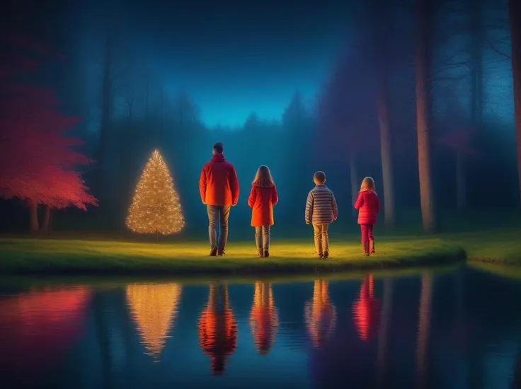 family in the style of dark reflections, best quality, masterpiece, highres, absurdres, incredibly absurdres, huge filesize, wallpaper, colorful,8K,RAW photo