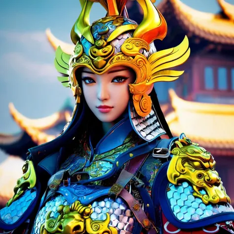 <lora:Qigeä¸­å½ç²è(Chinese_armor)SDXL_v1.0:0.8>,a 23 year old chinese girl,Chinese_armor,dynamic angle,the most beautiful form of chaos,elegant,a brutalist designed,vivid colours, helmet, detailed_eyes, best quality, masterpiece, highres, absurdres, incredibly absurdres, huge filesize, wallpaper, colorful,8K,RAW photo