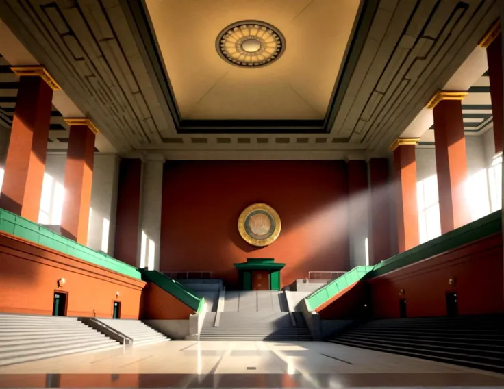 score_9, score_8_up, score_7_up,
<lora:Authoritarian_Interior_(Architecture)_(SDXL)_(AD):1> Authoritarian Interior, interior design, architecture, limestone, marble, wood, monumental architecture, speaking hall, public speaking area, university, lecture hall, coffered ceiling, public building, government building, floor to ceiling windows, large windows, skylight, lobby, hotel lobby, mall, train station lobby, subway station lobby, train platform, subway platform, central station, stadium, arena, theater,
8K, In'ei, chiaroscuro, volumetric lighting, perfect depth of field shot, 8K CGI render, beautiful, subsurface scattering, photographic realism, asymmetric viewpoint, off center perspective, art by Thomas Kinkade,
BREAK zPDXL, zPDXLxxx, <lora:wowifierXL:0.2> art by mooncryptowow <lora:sdxl_lightning_8step_lora:0.4> <lora:detailed_notrigger:0.5>