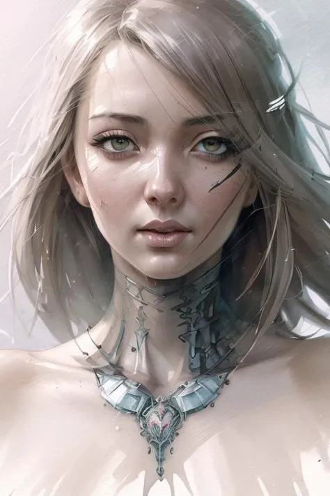 Stuning woman portrait, a painting of a woman Pencil Sketches by Krzysztof Lukasiewicz, Art by Razumov and Volegov, enchanting, fullcolor, sticker of a full body picture of a beautiful woman, highly detailed beautiful face, freedom, soul, digital illustration, approaching perfection, dynamic, highly detailed, watercolor painting, artstation, concept art, smooth, sharp focus, illustration in the style of artists like Russ Mills, Sakimichan, Wlop, Loish, Artgerm, Darek Zabrocki, and Jean-Baptiste Monge, <lora:luciewilde:0.8> luciewilde