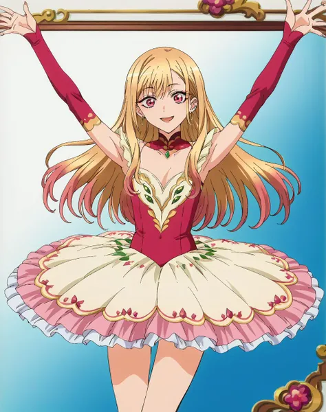 score_9, score_8_up, score_7_up, score_6_up, score_5_up, score_4_up, BREAK ,cowboy shot,1girl,solo,smile,source_anime,anime screencap,sexy pose,looking at viewer,
<lora:SonoBisqueDoll_KitagawaMarinXL:1>KitagawaMarin,multicolored hair, blonde hair, long hair, magenta eyes, ear piercing, earrings, pink nails, makeup
edgPrimaballerina_tutu, golden lining and embroidery ,a woman posing for a picture,wearing a edgPrimaballerina_tutu,full body
<lora:edgPrimaBallerina_merge3:0.75>