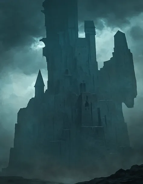 a foreboding citadel, a monolithic structure that stands alone in a harsh, desolate landscape, a sky filled with ominous, rolling clouds casts dark shadows on the citadel, creating an atmosphere of menace, the citadel itself is filled with strange shapes and shadows, hinting at the mysteries and dangers that lie within, <lora:marcxl:0.8>