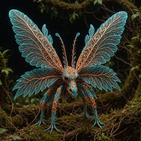 famous artwork by (ruan jia:1.4), (fractal art:1.6), fantasy style, dynamic angle, the worryingly (beautiful:1.8) dizzy necrobonker is a small highly poisonous life form with (brightly colored intricate wings:1.2), they inhabit the enchanted vabbling glades of the lush forests of planet nomturf vii hunting the air for the softly (glowing spores:1.2) of the vassled gobblefunktree, <lora:ral-braynclz-sdxl:0.3>