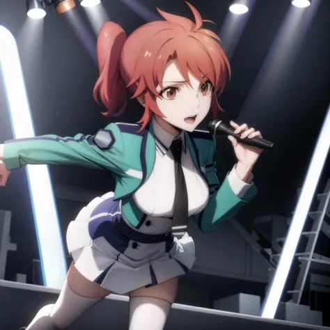 <lora:lambda:0.4>, best quality, ultra fine, BREAK, <lora:erika-mahouka:0.9> , erika chiba, school uniform necktie, ponytail, <lora:Idol:0.1> , IDL, MICROPHONE, HOLDING MICROPHONE, SINGING, STAGE, STAGE LIGHTS,