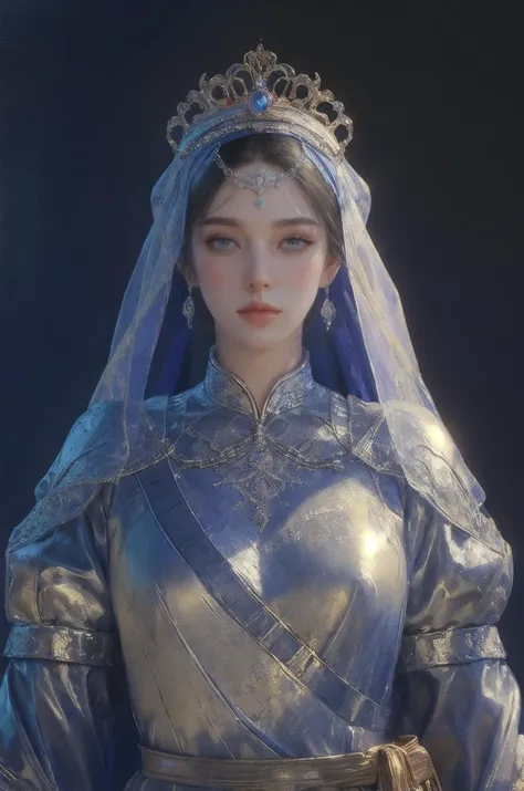 gorgeous elegant woman, knight, pale skin, black hair, (hijab, headscarf:0.9), tiara crown, royal (body armor:0.9), chainmail, daydreaming, emotional, evocative, dark background, (caucasian, european:1.2) <lora:20240218-1708234260649:0.45> <lora:oil_painting:0.5> oil_painting