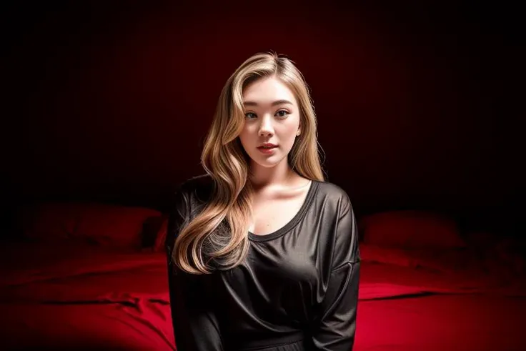 portrait of DEN_beth_lily wearing a plain top, Red lighting from left, ((headshot)), clothes, dressed, plain top, top, shirt, t-shirt, face focus, black background, shadows, dramatic,
photorealistic, high detail, detailed, beautiful, <lora:epi_noiseoffset2:1> <lora:add_detail:1>