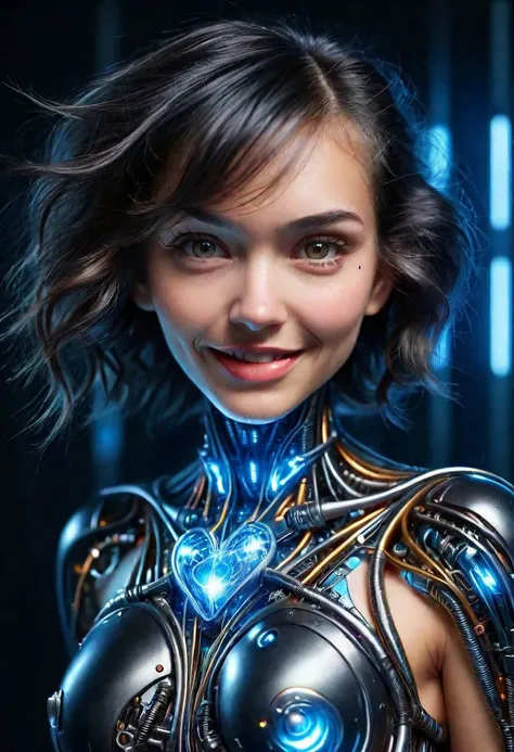 (extreme close-up:1.6),(DonMFmaXL:1.3) , girl, woman , Smiling, (high quality:1.2), 8k, ame detailed skin, dark studio, rim lighting, dimly lit, low key, cold_light, (futuristic black Clothes:1.3), black_background, perfect lips, from_above, pov, (realistic_hair:1.2), messy_hair, bobcut, forehead , palaroid,moles on body, standing straight, ear piercing, heart necklace, close mouth, (small breasts),(looking straight to camera)(anchespaceroom:1.0)super-detailed intricate, taken by David LaChapelle, ligtning, bioluminescent, reflecting,