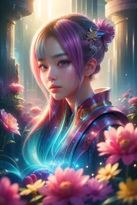 (high quality), (masterpiece), (detailed), 8K, Hyper-realistic portrayal of a futuristic (1girl1.2), Japanese character. Meticulous details bring the character to life in this visually stunning composition, showcasing the seamless blend of tradition and innovation. Trending on Artstation.