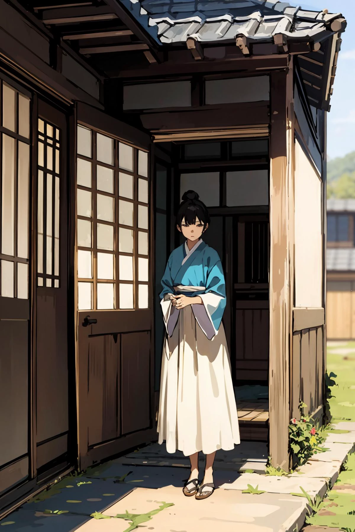 masterpiece,high quality,highres,1girl,solo,<lora:hitozato-wasabiya:1>, hitozato,outdoors,