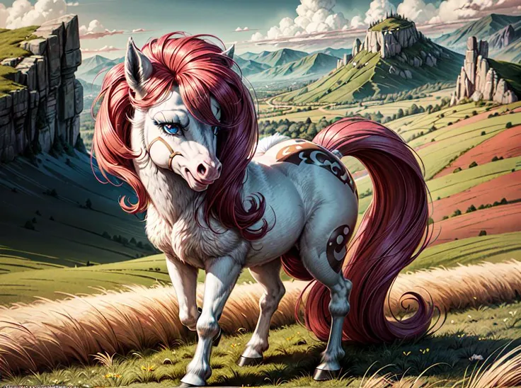 Solo:1.3, (full body), (pony_flutty), cute,
vivid colors, cinematic hard lighting, realistic shadows, detailed textures, dynamic lighting,
detailed eyes, symmetrical face,
blushing, (happy:1.2), large ((blue eyes):1.1), (glowing eyes),
field of grass, vast mountains in the distance,
<lora:add_detail:1>
<lora:flutty:0.3>