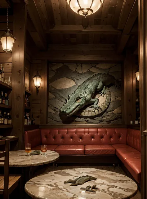 chips of Alligator skin, Monstrous, in a Harry Potter setting, from inside a Steampunk tavern, dark art by Jack Hughes, Decoupage, Swirling Granite, wallpaper, Highres, realism, scary