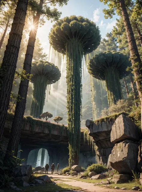 landscape photograph of an advanced civilization in an unique subatomic world, Botanical Garden, High Contrast, octane render, volumetric light, Sony 500A, magical or imaginary world, with microbial life forms