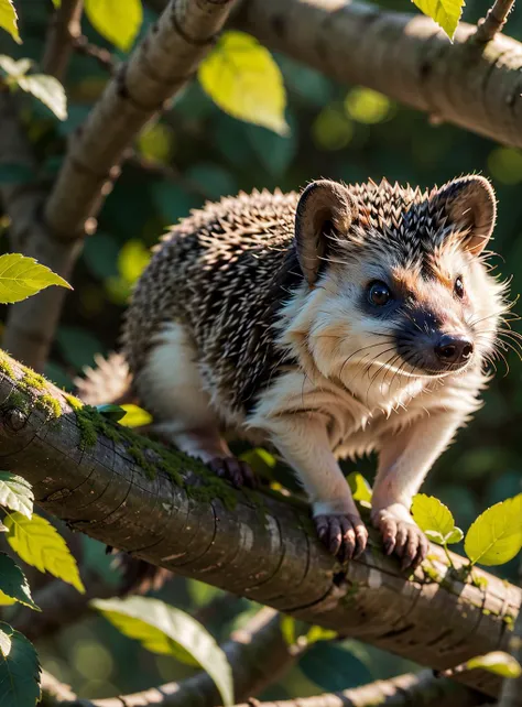 Anime, a hedgehog snuffling through leaves in search of food in a woodland
