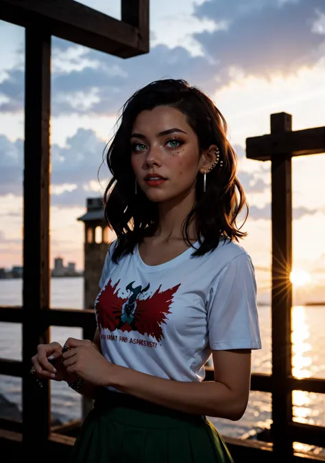 1girl, medium hair, skirt, t-shirt, printed, red hair, green eyes, (piercing:1.3), standing, sunset, rain,
masterpiece, best quality, intricate, <lora:backlight_slider_v10:-1> <lora:contrast_slider_v10:3>
<lora:cummybender:0.8> cummybender