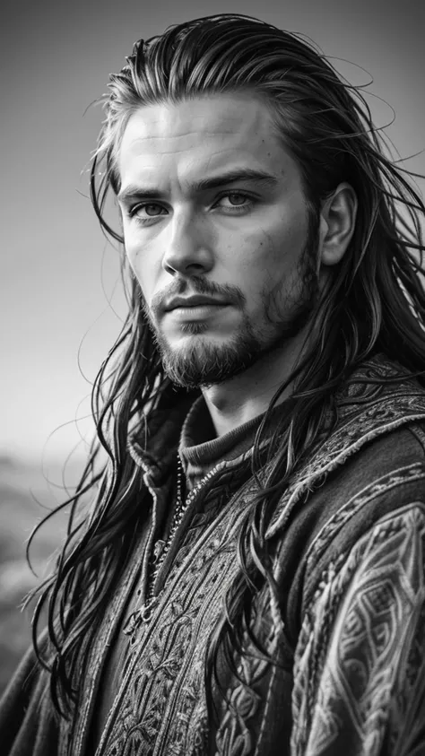 (best quality, masterpiece, colorful, highest detailed), (photorealistic:1.2), raw photo, upper body photo, fashion photography of cute a portrait of a fierce Viking man, embodying bravery and resilience in a rugged landscape, (intricate details), (dynamic angle), exposure blend, bokeh, dim light, (hdr:1.4), high contrast, (muted colors, dim colors, soothing tones:1.3), low saturation, morbid