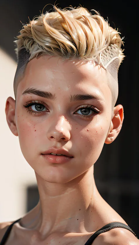 a 20 yo woman, blonde, (hi-top fade:1.3), dark theme, soothing tones, muted colors, high contrast, (natural skin texture, hyperrealism, soft light, sharp, perfect face)