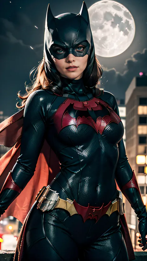 (best quality, masterpiece, colorful, dynamic angle, highest detailed)(Batwoman), upper body photo, fashion photography of cute girl (Batwoman), dressing high detailed Batwoman suit (high resolution textures), in dynamic pose, bokeh, (intricate details, hyperdetailed:1.15), detailed, moonlight passing through hair, perfect night, (fantasy background), (official art, extreme detailed, highest detailed), HDR+