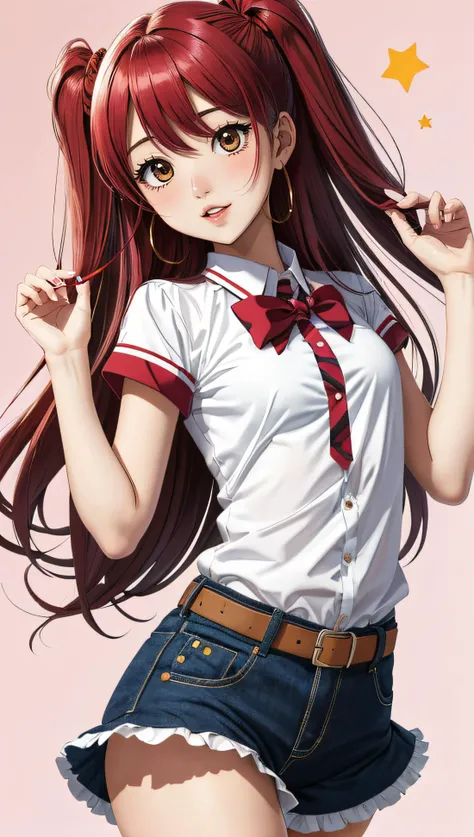 (masterpiece, best quality, 2D, 2D manga, flat design), a cute manga girl, in a colorful manga world, in manga absurde context, very fun, impossible,