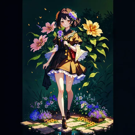 (masterpiece:1,2), best quality, 1girl, flower background, dark background, flower, outdoors,
full body,
<lora:Mystic Midnight Garden Flower Background:0.5>, hand of Guido Daniele