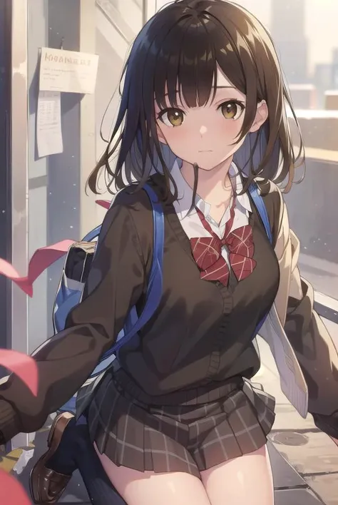 sayuogiwara, <lyco:sayuogiwara-lyco-nochekaiser:1>,
sayu ogiwara, brown hair, (brown eyes:1.5), medium hair,
BREAK school uniform, bow, red bow, long sleeves, sweater, shirt, collared shirt, white shirt, skirt, pleated skirt, black skirt, socks, brown sweater,
BREAK looking at viewer, full body,
BREAK indoors, classroom,
BREAK <lyco:GoodHands-beta2:1>, (masterpiece:1.2), best quality, high resolution, unity 8k wallpaper, (illustration:0.8), (beautiful detailed eyes:1.6), extremely detailed face, perfect lighting, extremely detailed CG, (perfect hands, perfect anatomy),
