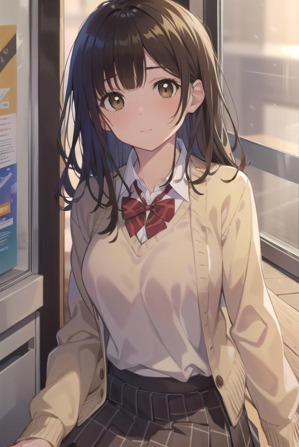 Anime girl sitting on a bench in front of a window - SeaArt AI