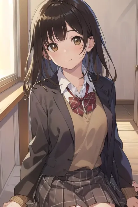 sayuogiwara, <lyco:sayuogiwara-lyco-nochekaiser:1>,
sayu ogiwara, brown hair, (brown eyes:1.5), medium hair,
BREAK school uniform, bow, red bow, long sleeves, sweater, shirt, collared shirt, white shirt, skirt, pleated skirt, black skirt, socks, brown sweater,
BREAK looking at viewer, full body,
BREAK indoors, classroom,
BREAK <lyco:GoodHands-beta2:1>, (masterpiece:1.2), best quality, high resolution, unity 8k wallpaper, (illustration:0.8), (beautiful detailed eyes:1.6), extremely detailed face, perfect lighting, extremely detailed CG, (perfect hands, perfect anatomy),