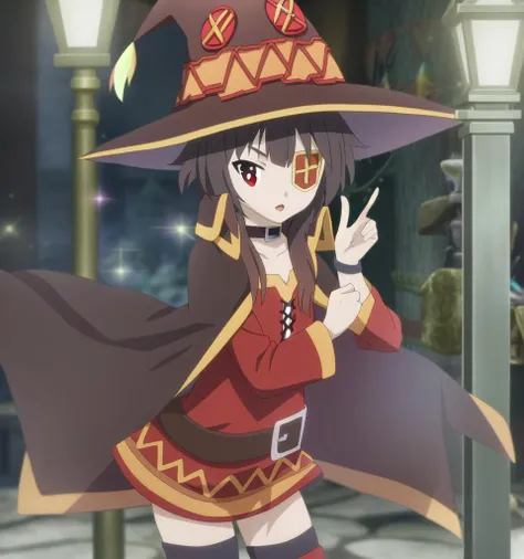 Adventurer's guild; sparkle; Megumin, eyepatch, posing;