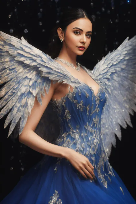 Best quality, masterpiece, ultra high res, (photorealistic:1.4),KatanaOneHand,Depth of field, blurring,Film filter,Princess,catwalk,partially underwater shot,
a woman rupri,close up,Huge wings,model pose.blue rose,blue wings,ice,Crystal wings,Glowing wings,ice jewelry, from side,
<lora:RukulPreetSingh:1> <lora:ShinyAngel:1>