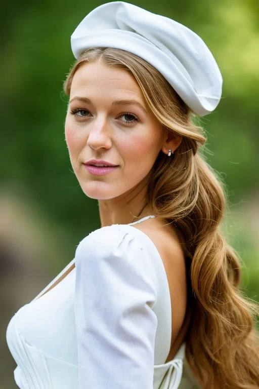 Blake Lively in white dress, wearing a medieval-headwear, a white commoner headwear, in a Medieval village.
Side view, facing viewer, (full body shot:1), dynamic posture. Best quality, masterpiece, ultra high res, (photorealistic:1.4), 8K raw photo, (fractal art:1.4), bulb lighting, highly detailed, official art, sharp focus, deep shadow, depth of field, exquisite details and textures, extremely detailed face, beautiful elegant face, detailed eyes.
<lora:medieval-headwear:0.8>