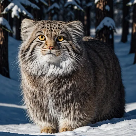 <lora:add_detail:1.0> <lora:manul-pallas_cat-by_leosam:0.7> tusun ready to pounce in a snow-covered forest at dawn, fluffy fur, (dutch angle:1.2), (dramatic lighting:1.4), golden ratio, award winning photo, (masterpiece, best quality, 16k, 8k, ultra highres, absurdres, highres, accurate, sharp focus:1.4), (hasselblad photography, 120mm, professional photo, raw photo:1.4), extremely detailed, highly detailed, intricate details